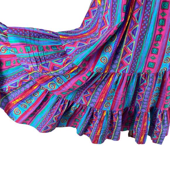 Vtg 80s 90s Two Potato Laguna Beach Artsy Midi Tiered Muumuu Dress XS Cotton NOS - Picture 7 of 16